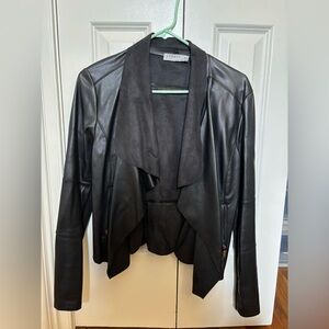 Women's Draped Black Faux Leather Jacket